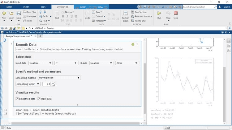 Screenshot of MATLAB interface