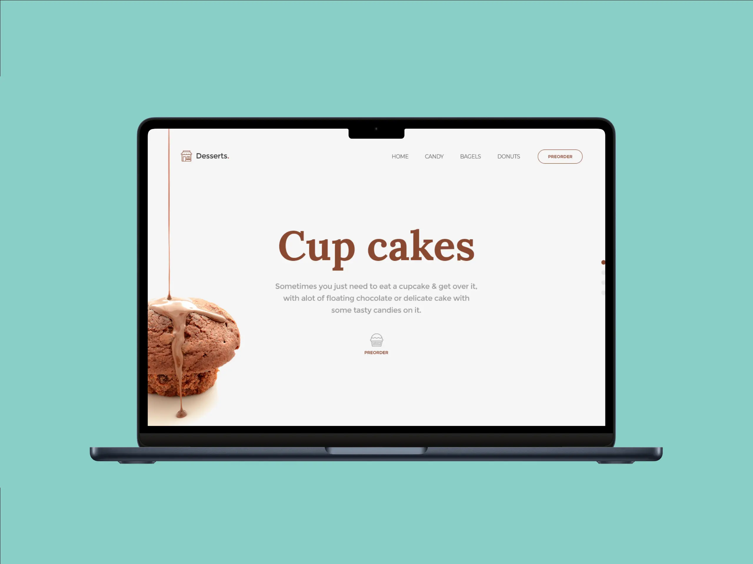 A mockup of a laptop for desserts shop header