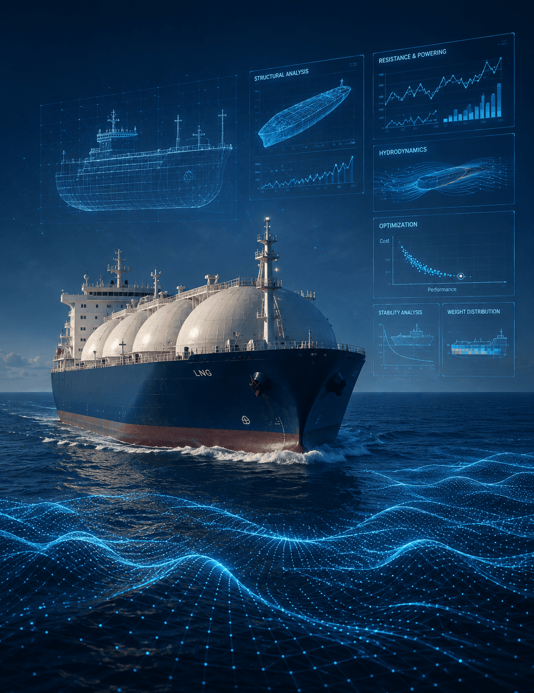 Who we are section - Naval Architecture background - photo with an abstract ship