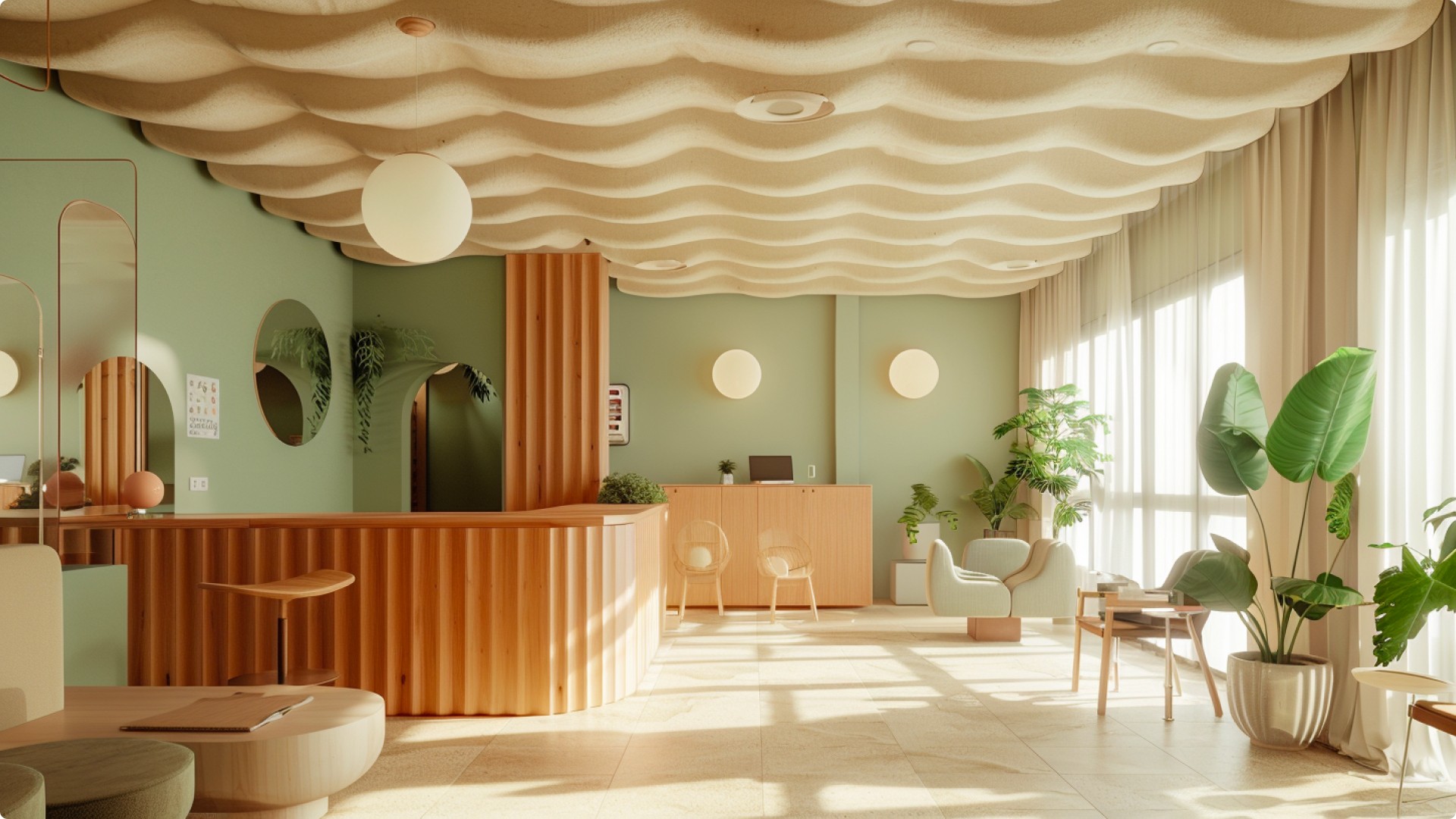 A serene bedroom with purple tones, a minimalist bed, wooden nightstands, and soft natural lighting.