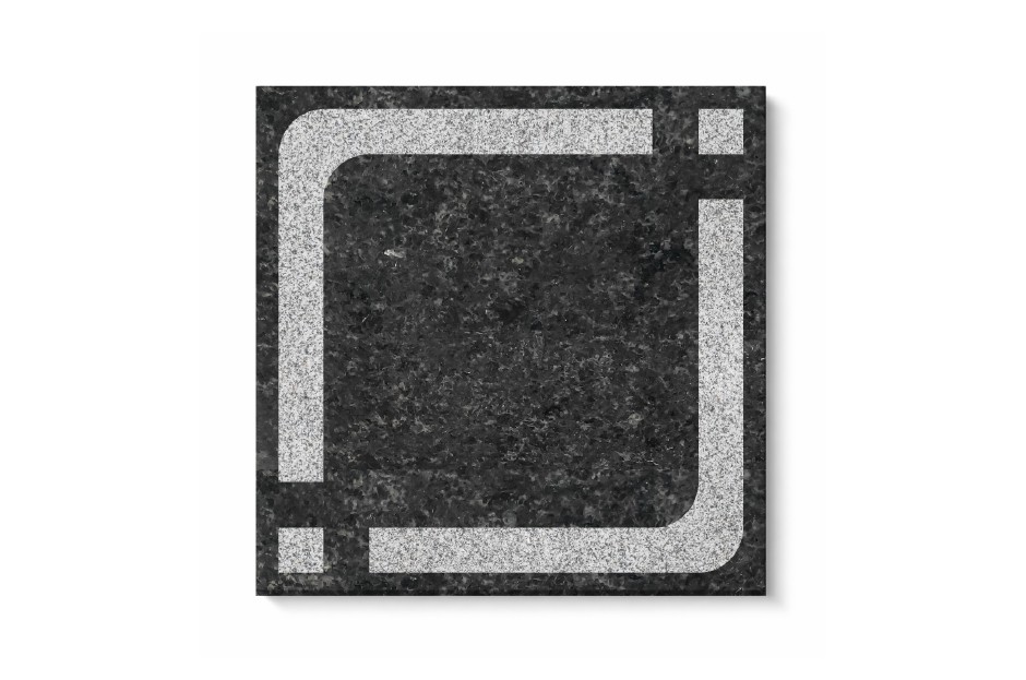 Regal stone tile with framed geometric pattern and textured grey surface for outdoor and architectural flooring
