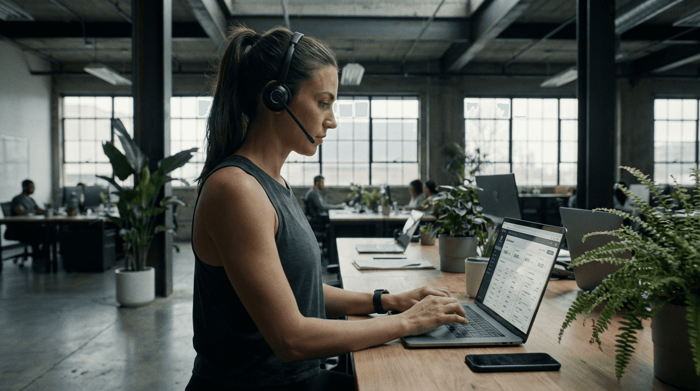 Inside sales rep pitching a prospect on the phone and gett8ing live AI sales coaching