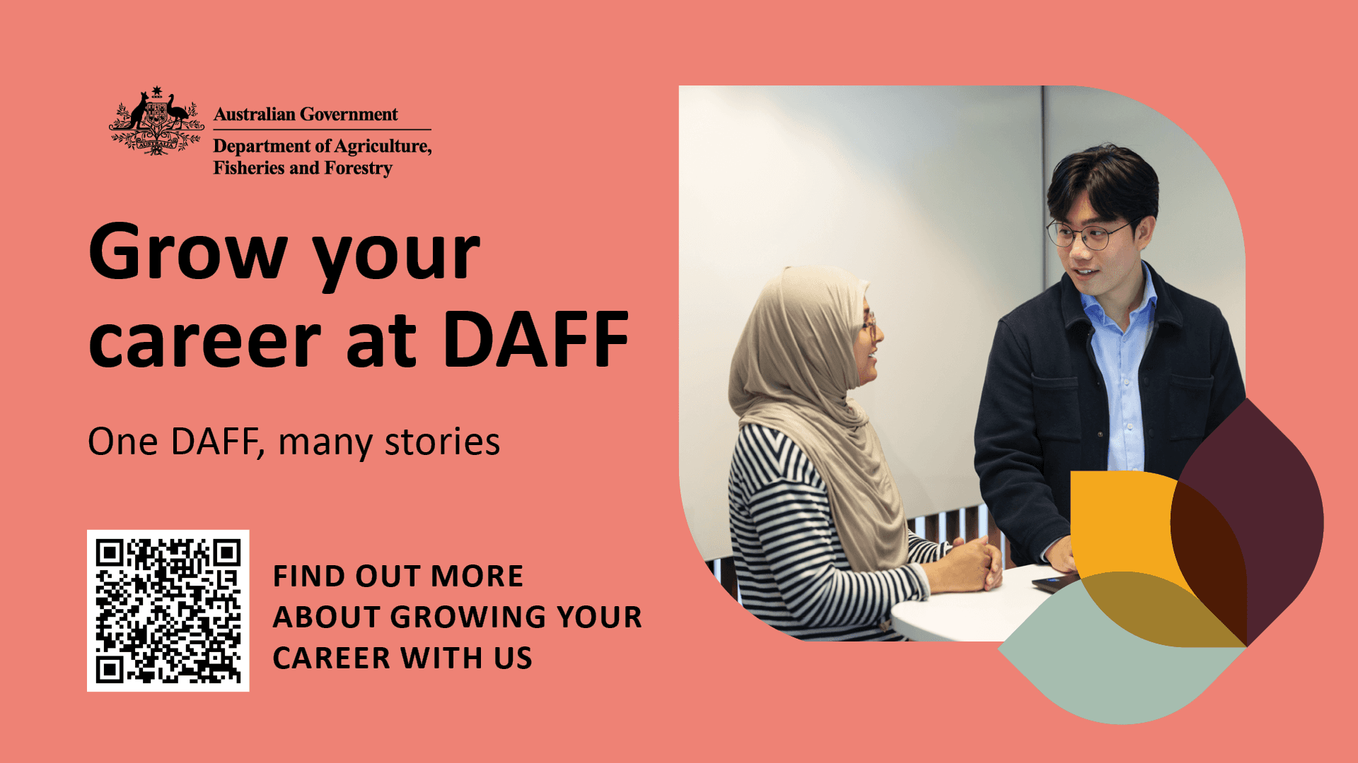 A design saying "grow your career at DAFF