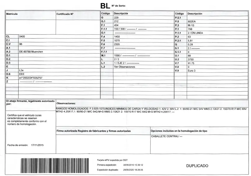 Ficha técnica de vehículo vivienda homologado tras una camperización completa para asegurar el valor real.