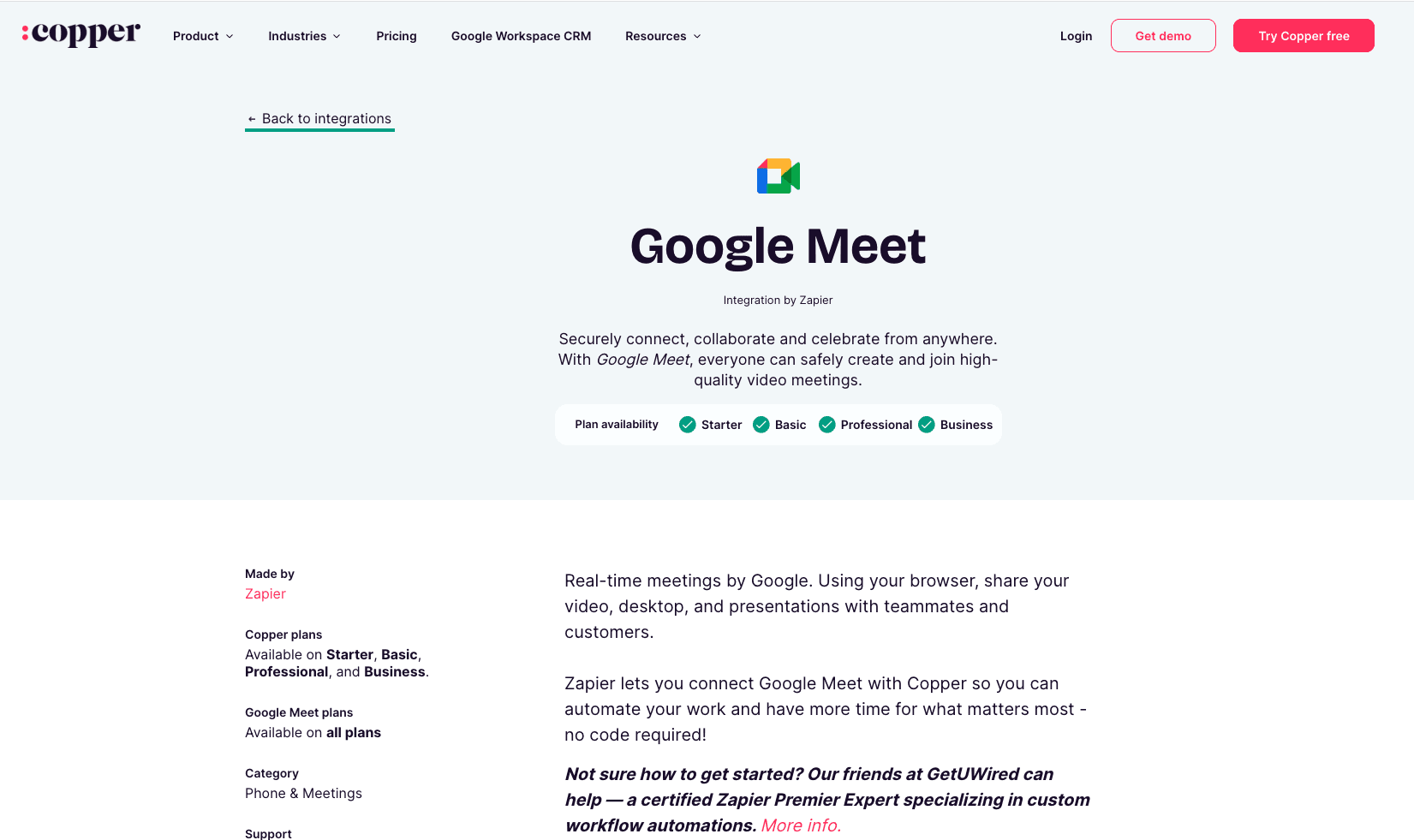 CRM Integration with Google Meet - Copper