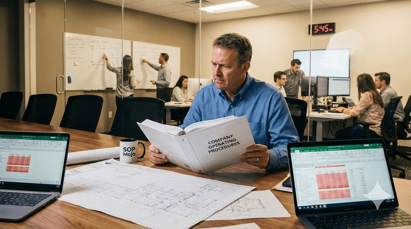 A business man reading an SOP