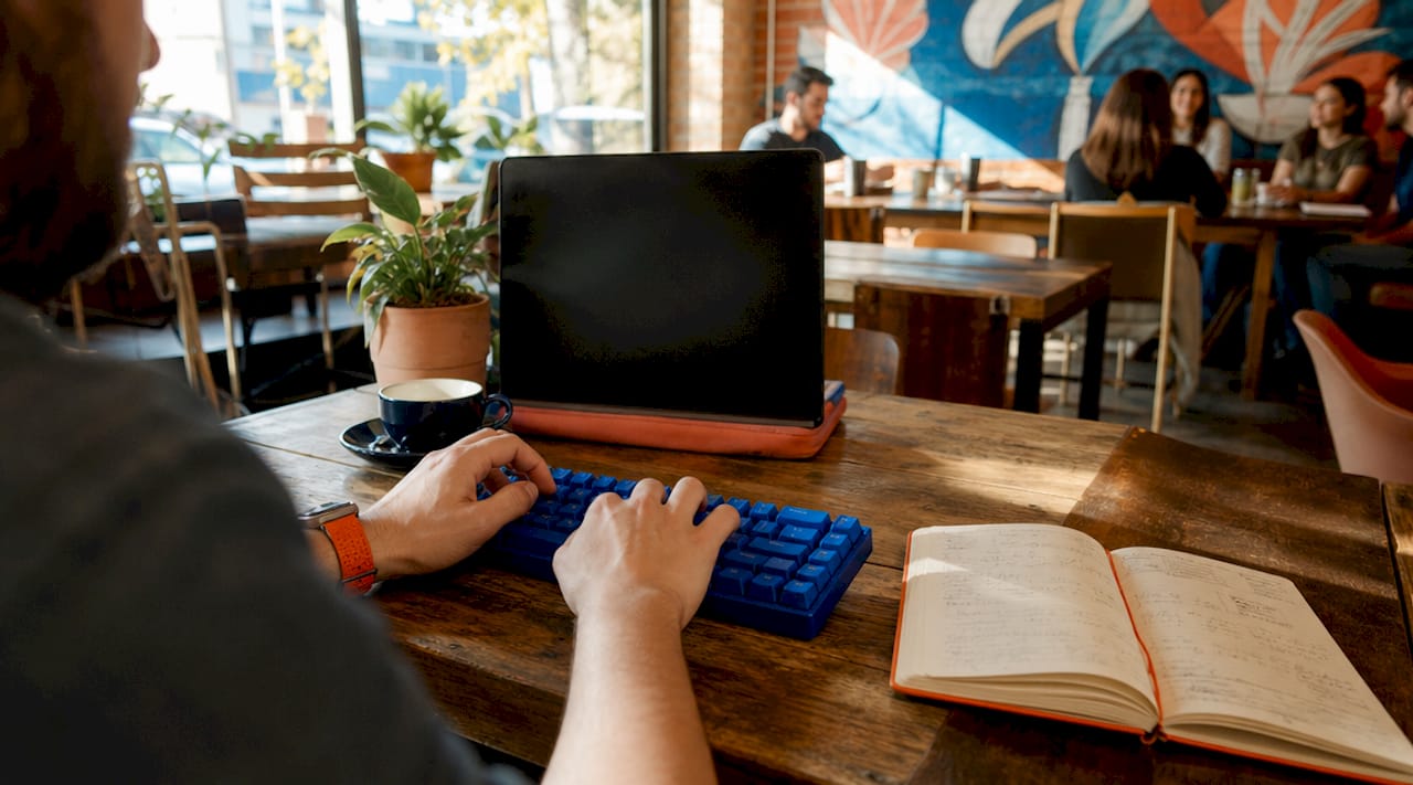Programmer hands typing software code on keyboard