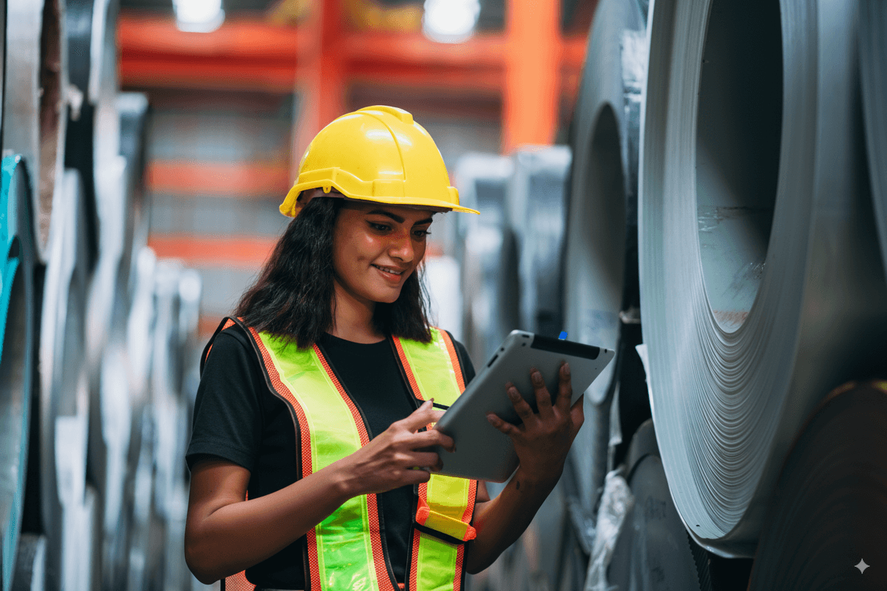 Top-down view of wind turbine over dry terrain with adjacent building