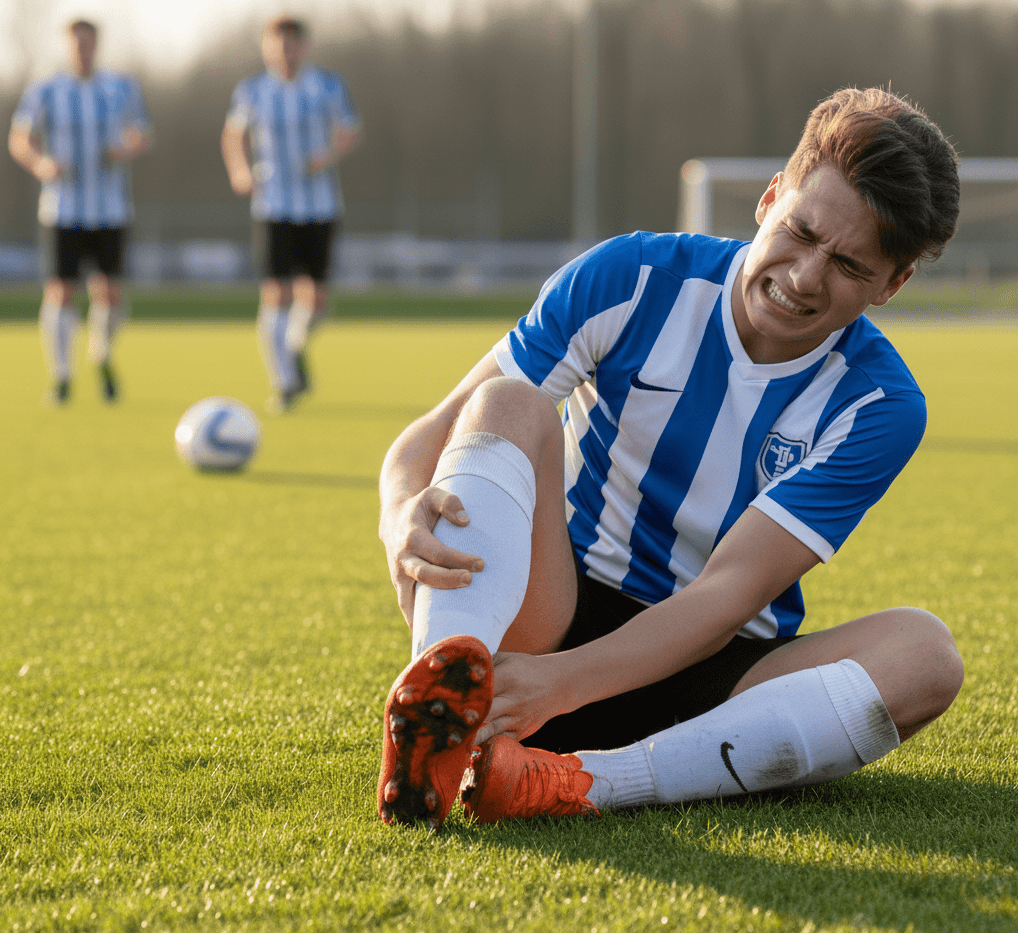 Soccer player with ankle sprain
