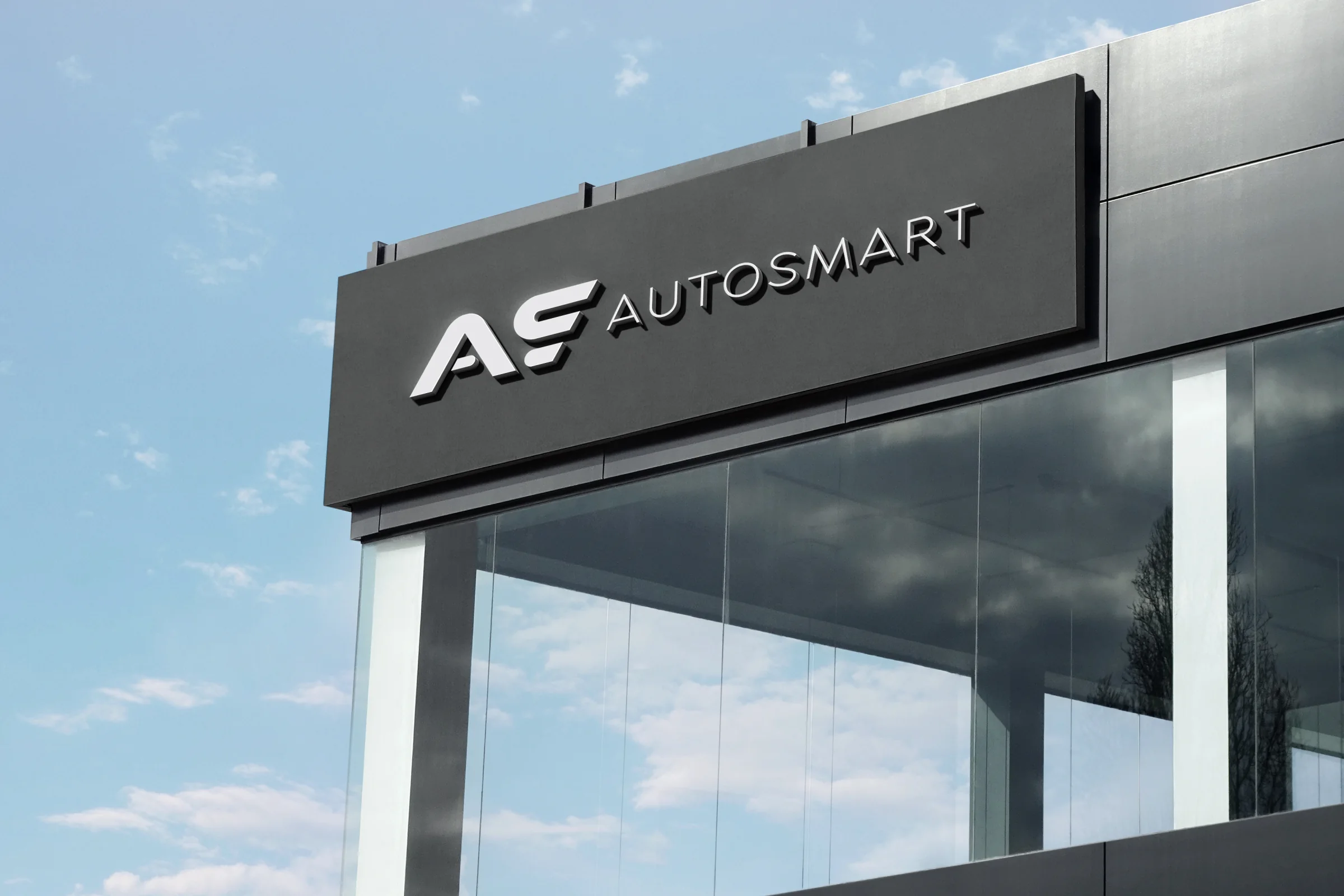 AutoSmart, dealership exterior signage mockup
