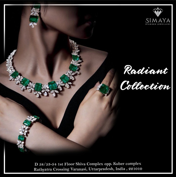 Simaya diamond jewellery poster design featuring sparkling diamond motifs, elegant typography, and a sophisticated, glamorous aesthetic
