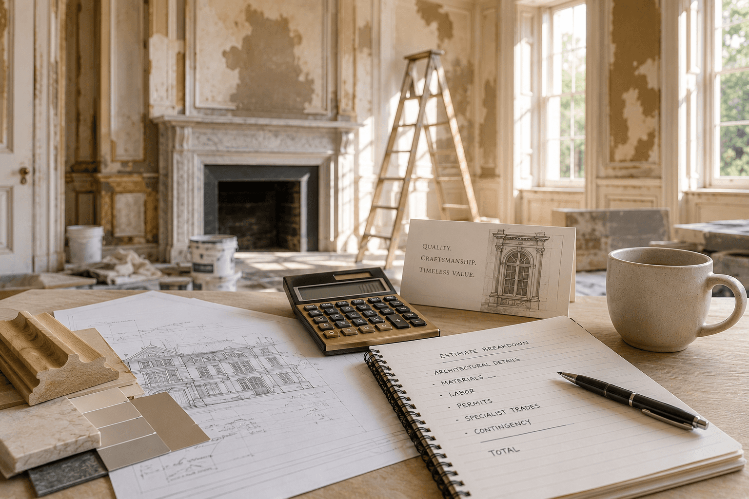 Historic home renovation budgeting and restoration planning workspace.