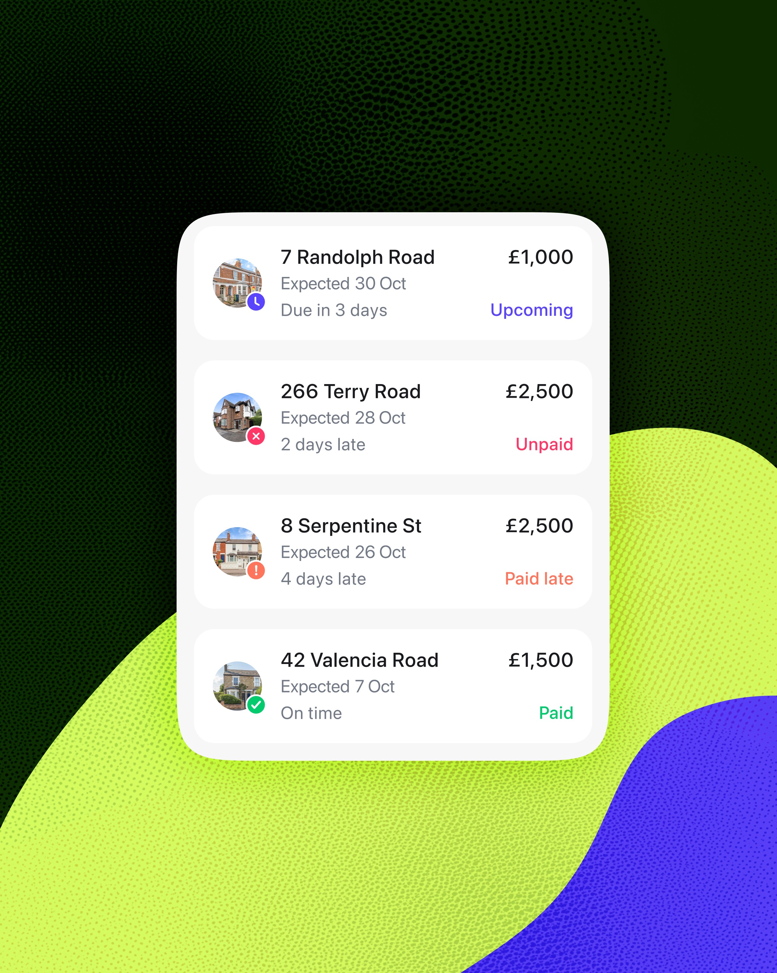 Rent payment history and arrears tracking for UK landlord portfolio