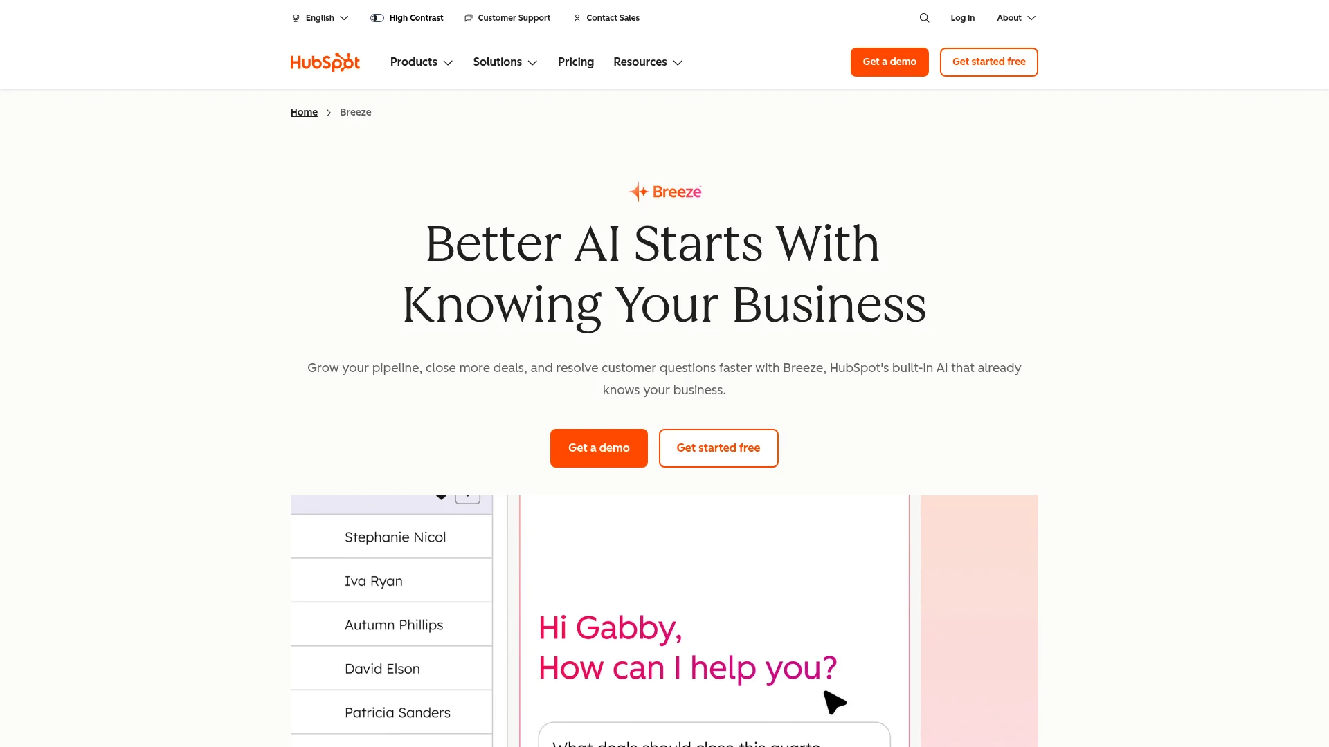 HubSpot Breeze, an AI CRM tool for managing small business customers