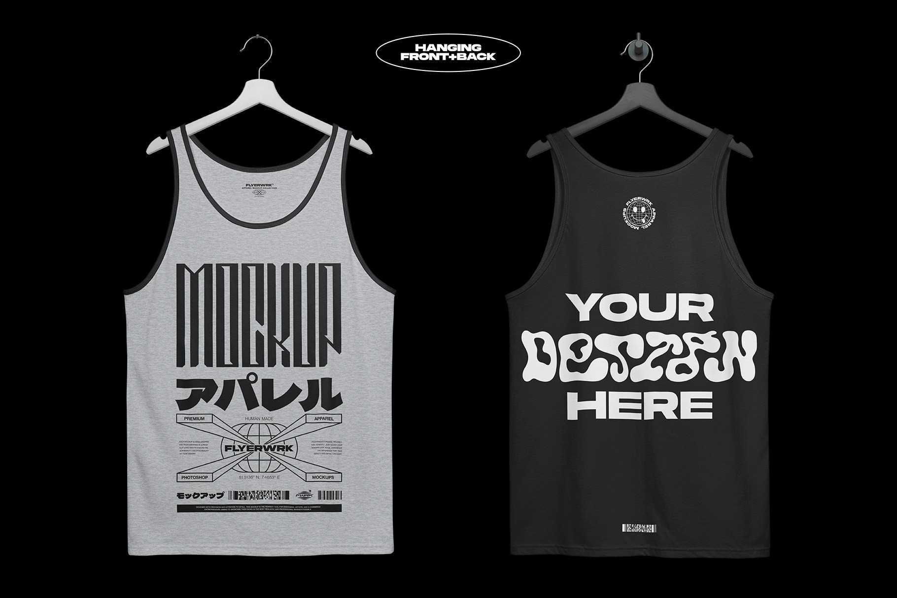 Bella+Canvas 3480 Tanktop Hanging mockup with multiple design examples