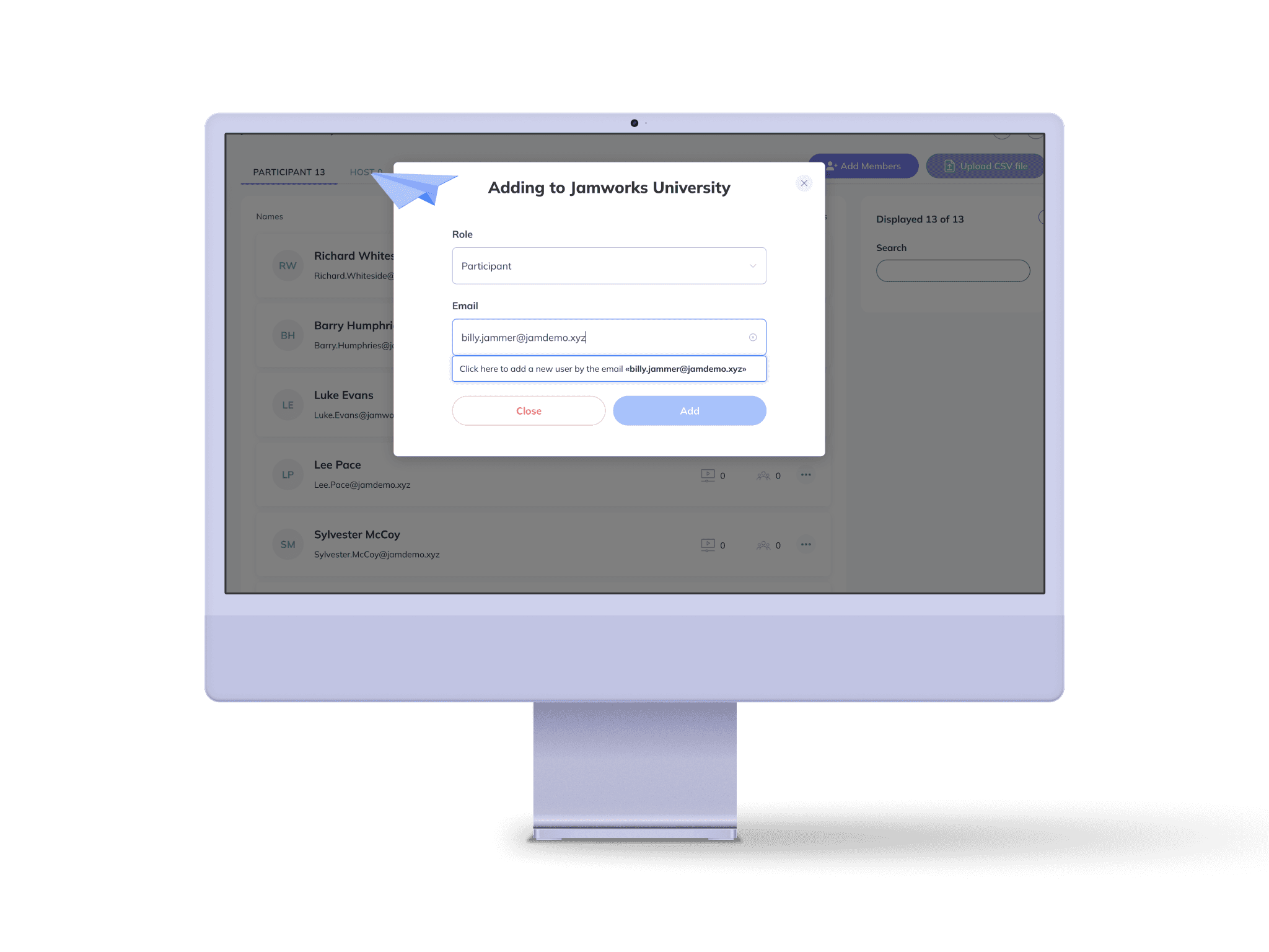 Screenshot of student invitation user interface on Jamworks' portal 