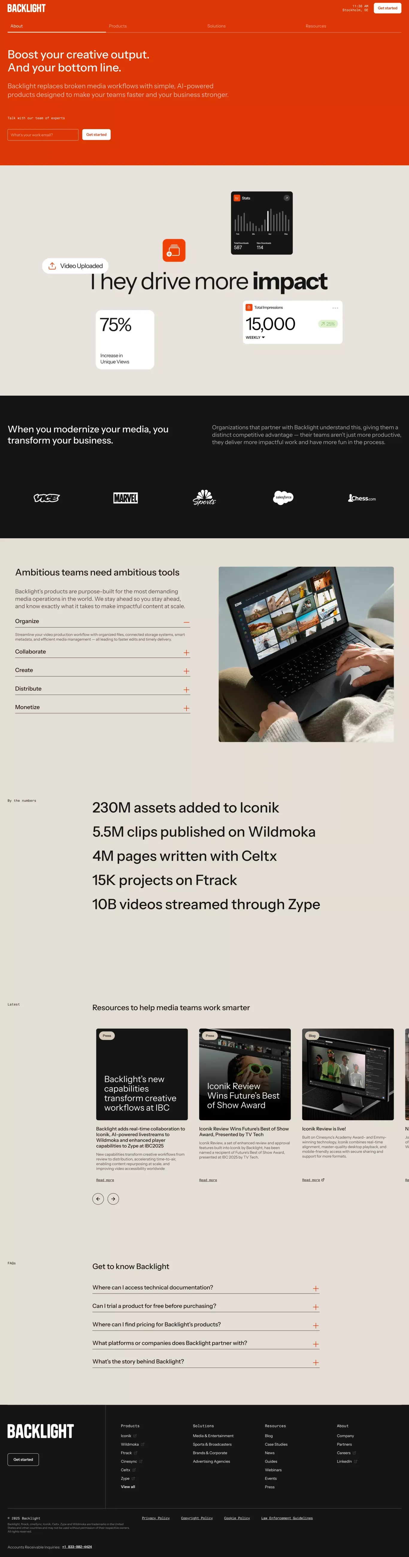 AI-powered software for managing and mon landing page screenshot showcasing AI and Tech design