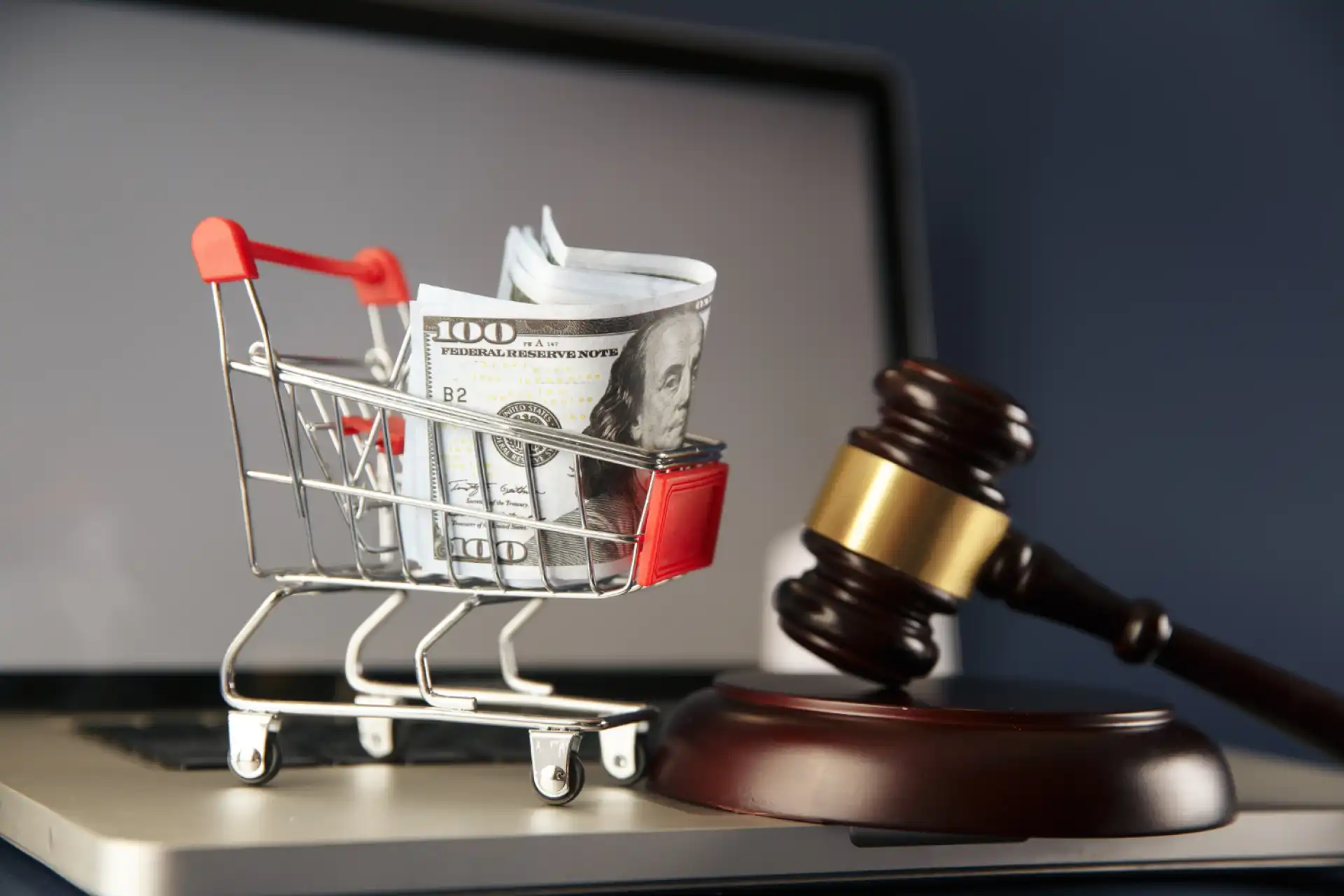Gavel and shopping cart symbolizing the legal compliance and financial risks of TikTok Shop product recalls.