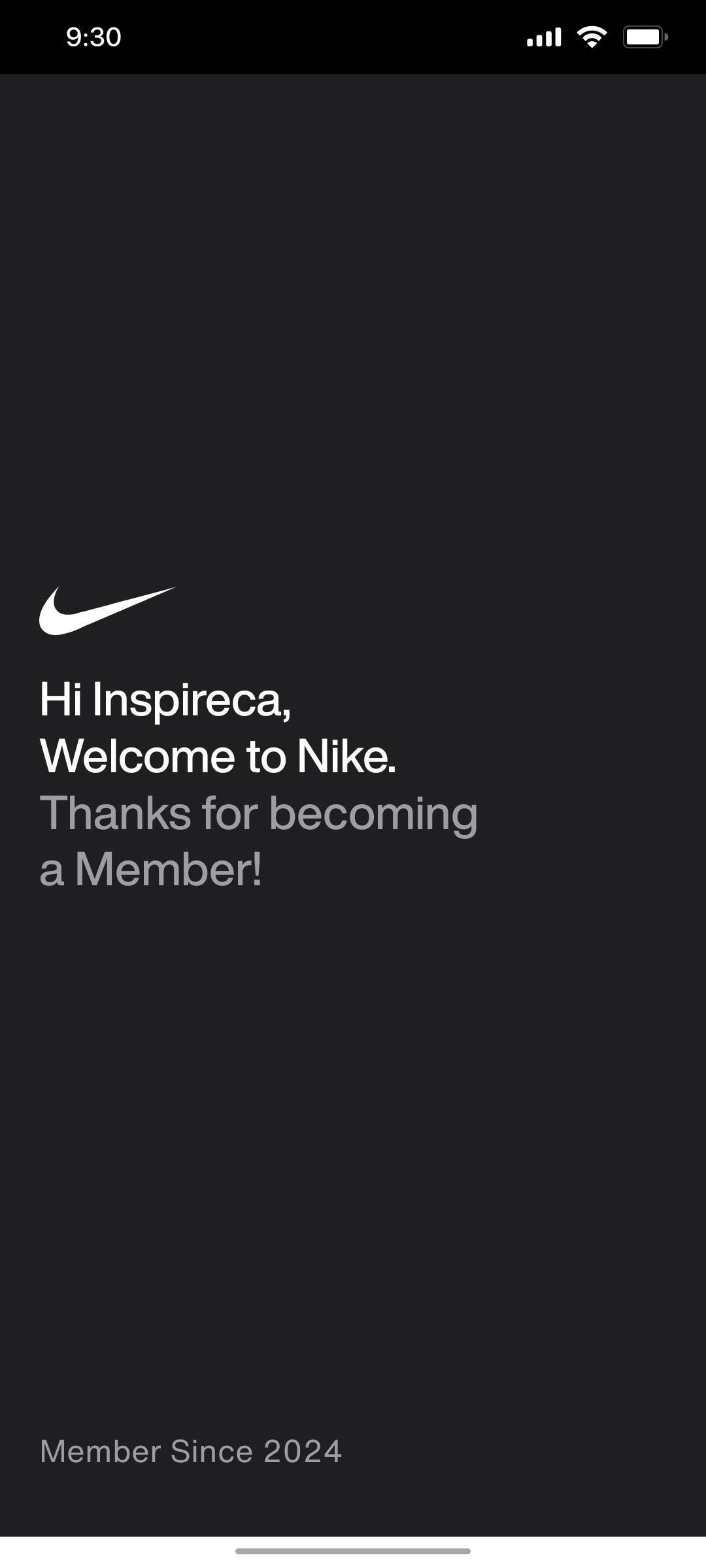 Nike App Welcome Screen