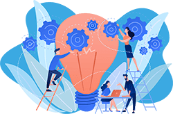 A close-up shot of a woman with long dark hair blowing across her face, revealing one eye. She wears a white shirt with a single yellow flower tucked in, set against a blue sky.