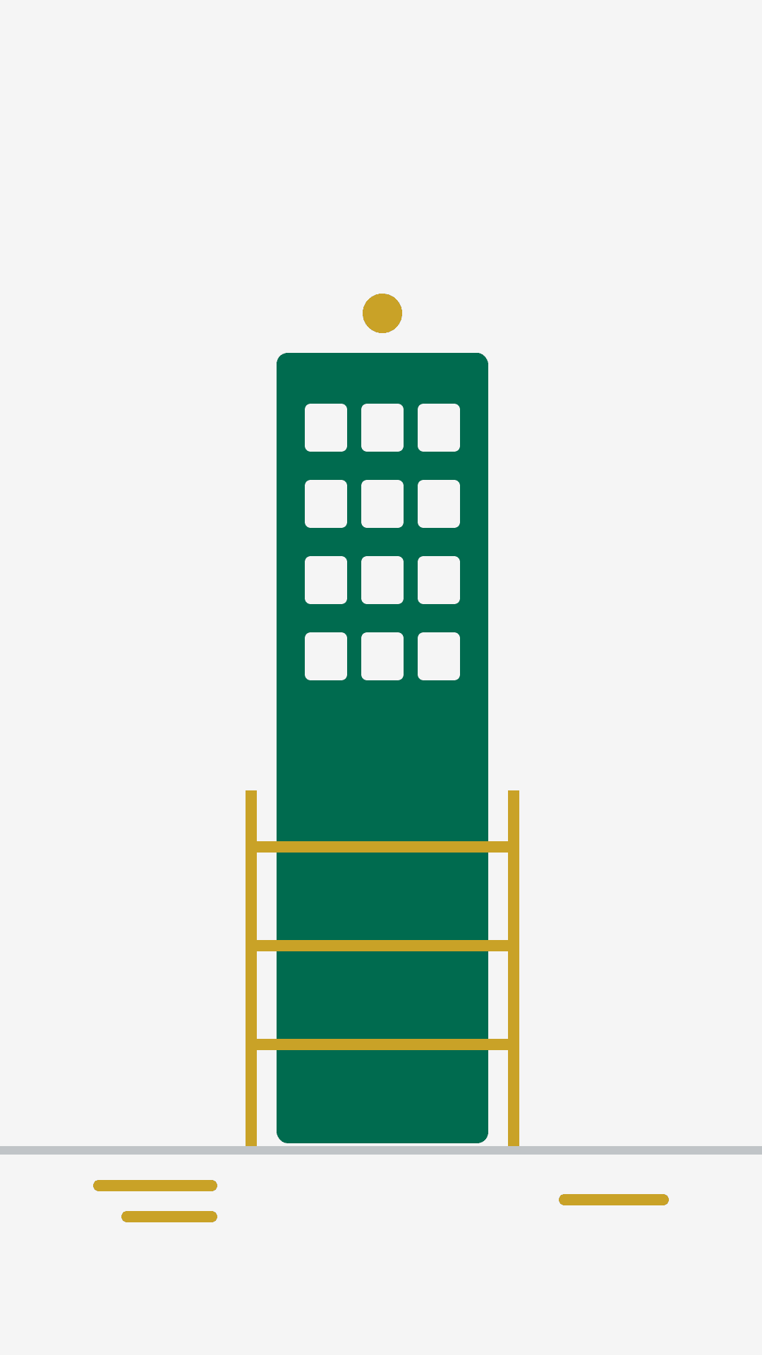 A finished brand-green tower standing on its own as gold scaffolding is removed from the top, a metaphor for a delivery lead working themselves out of a job.