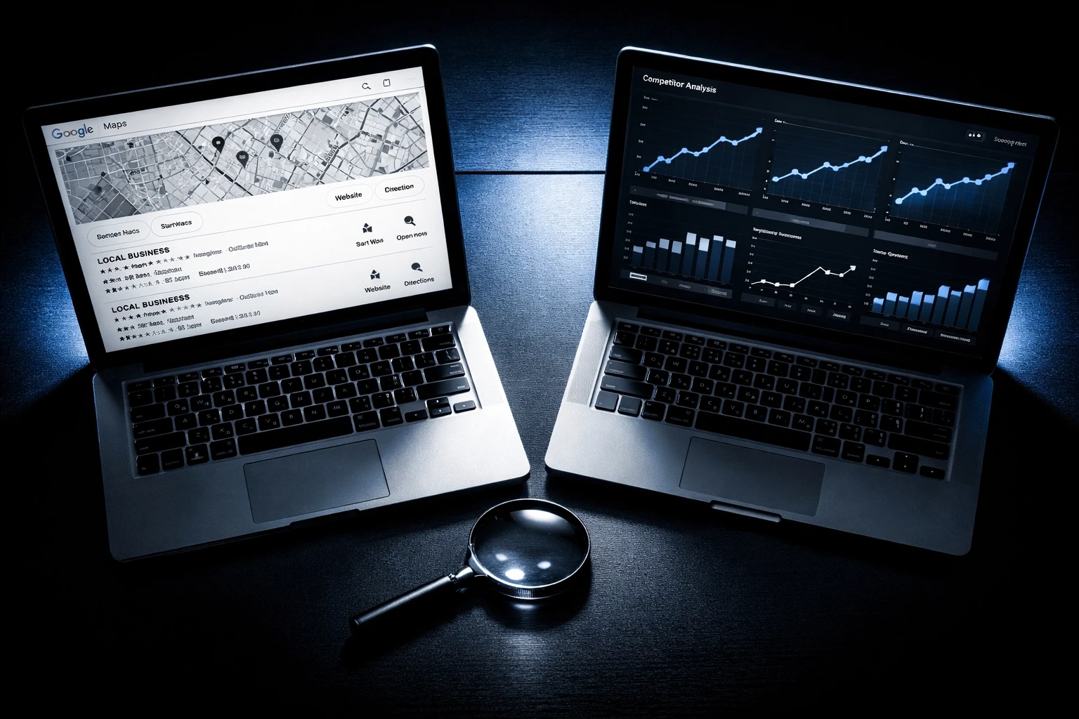 Competitor analysis dashboard displaying Google Maps rankings and local search performance