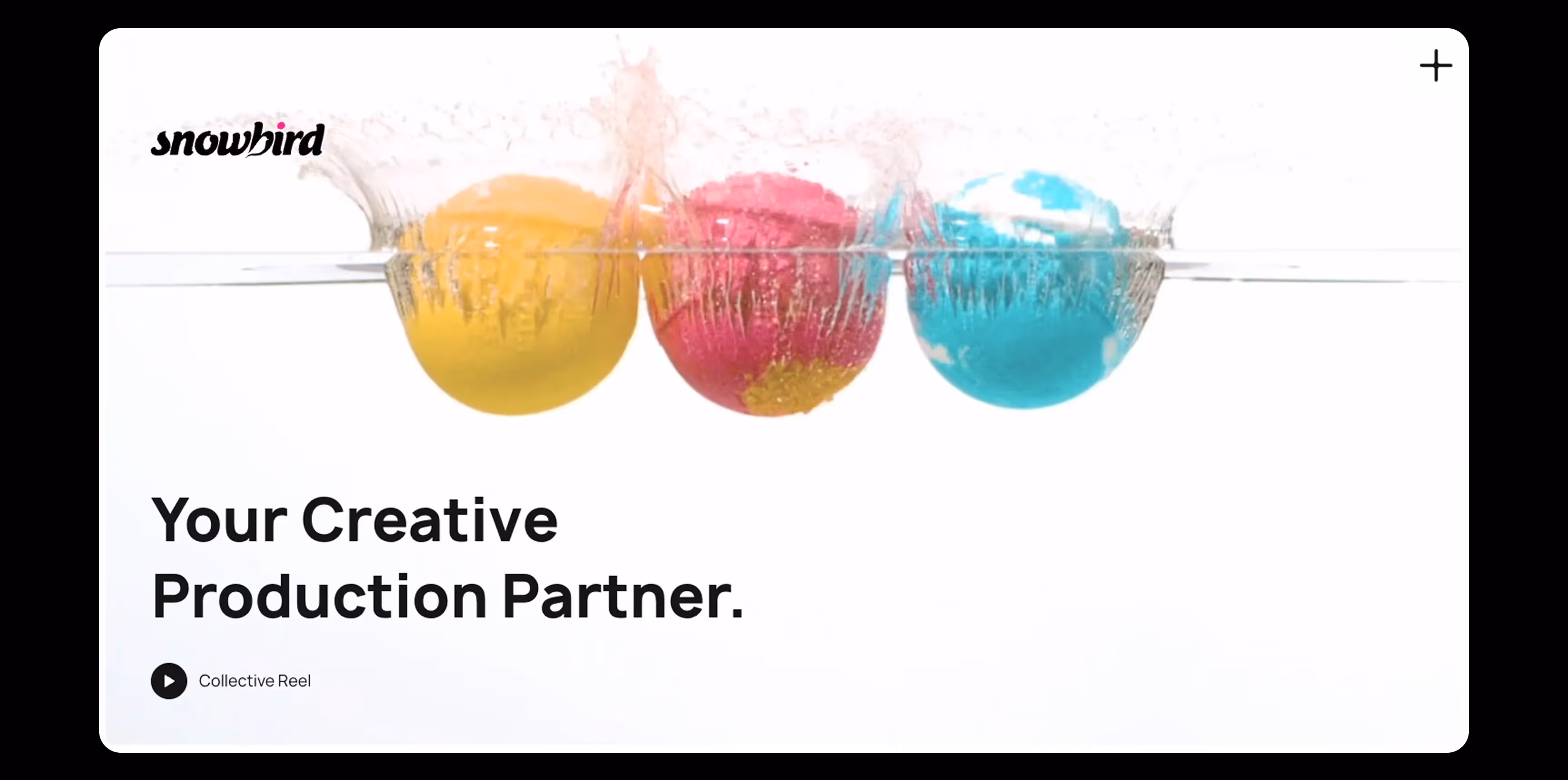 Snowbird Content website section highlighting snosabind creative production partner