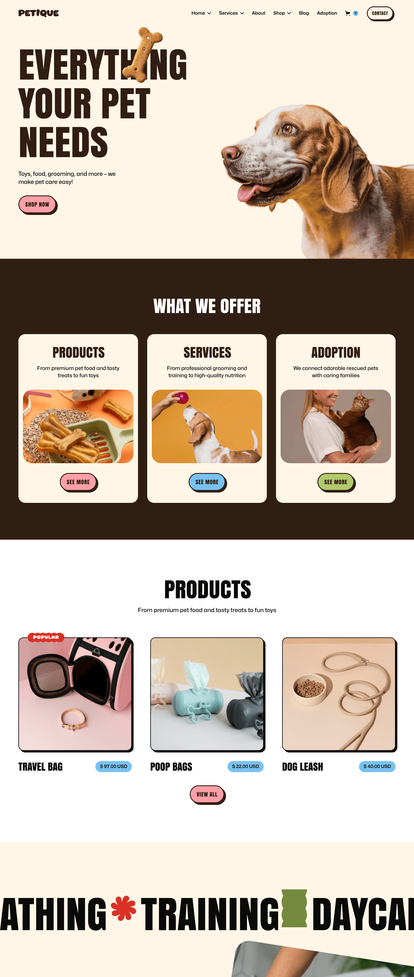 Screenshot of petique petshop webflow template