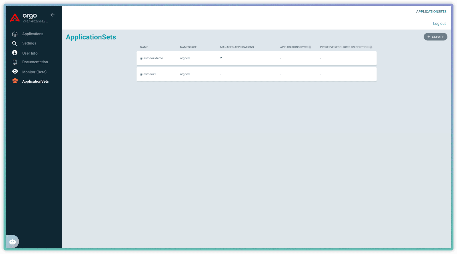 Argo CD UI showing the new ApplicationSets tab added to the navigation in the Akuity Platform