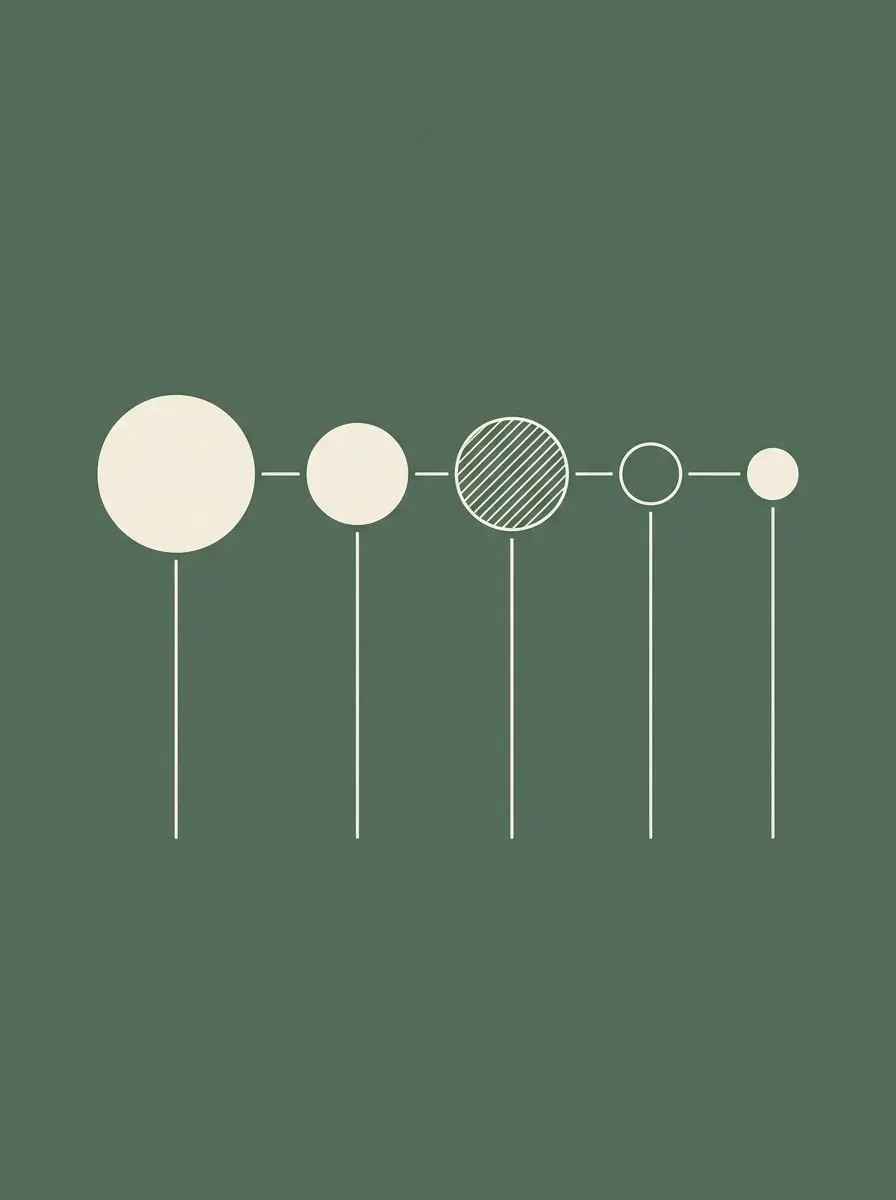 Five circles of varying sizes on green background