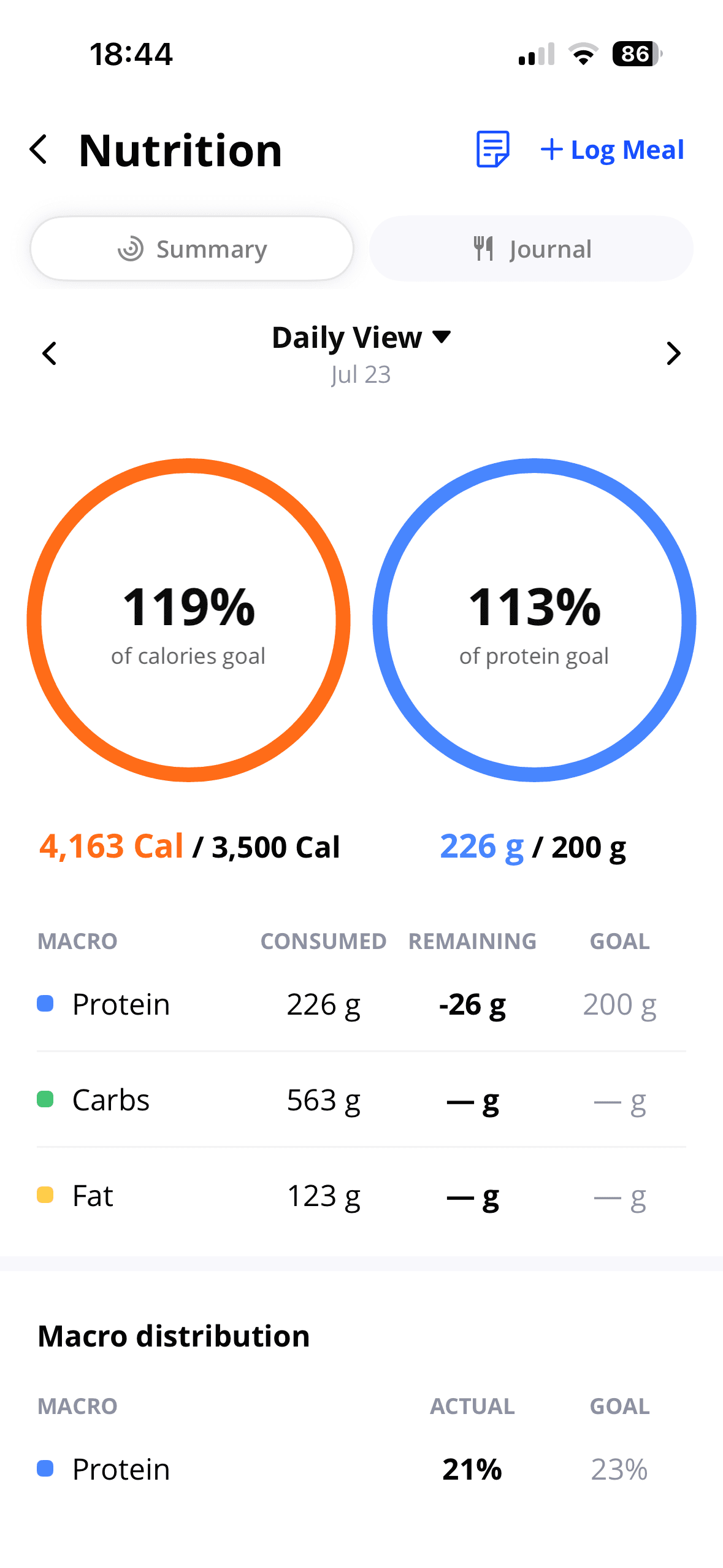 real Everfit nutrition and macro tracking screen