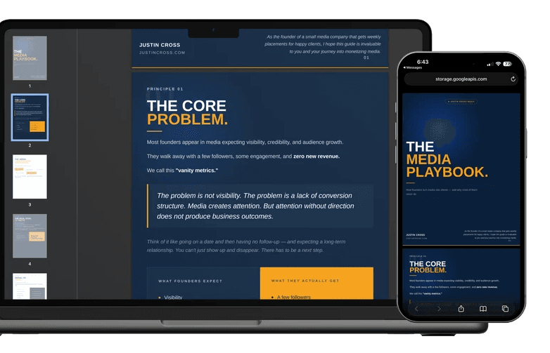 Justin Cross Media mockups of the site on mobile and desktop