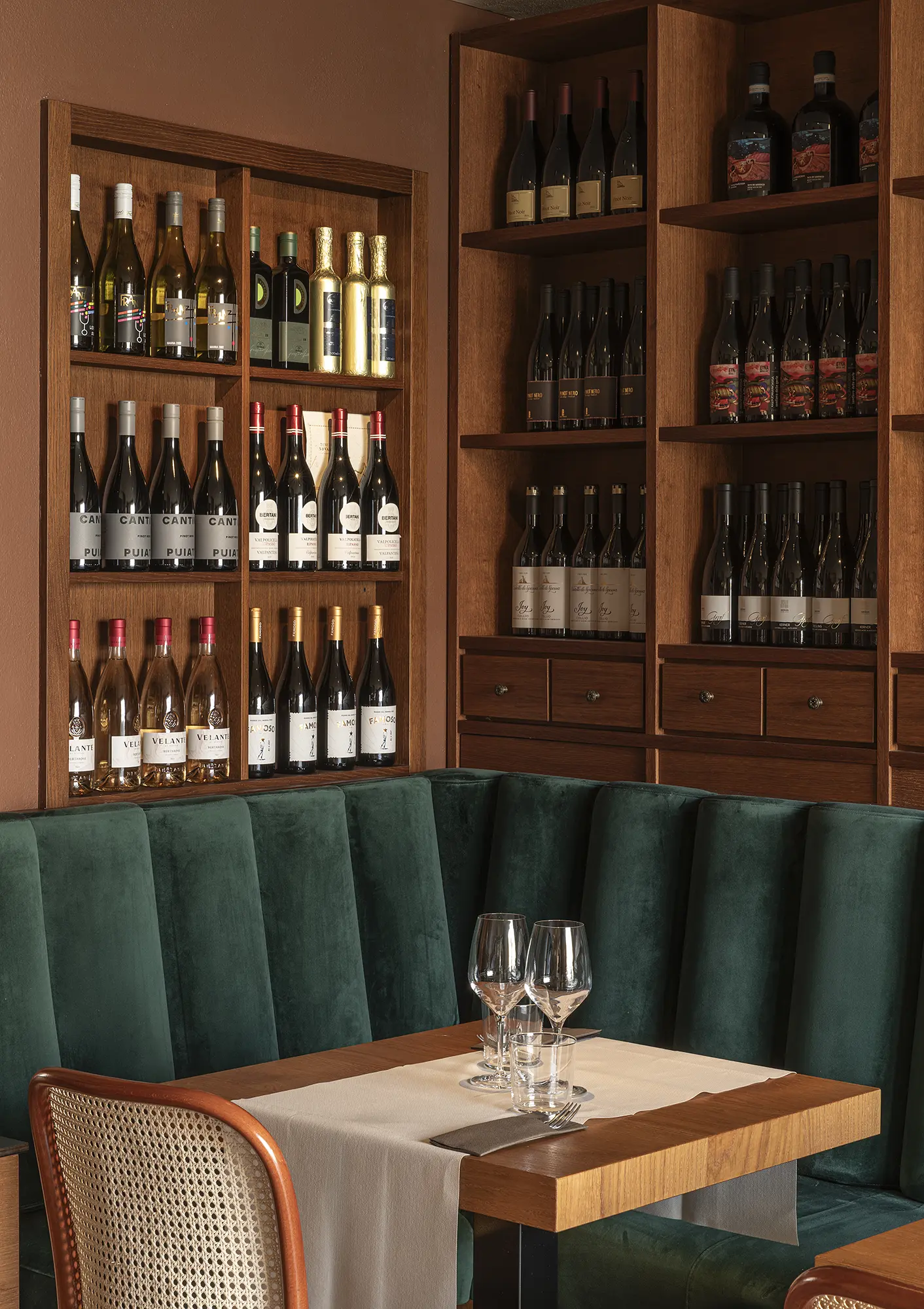 Interior detail of Enoteca Al Duomo restaurant in Modena