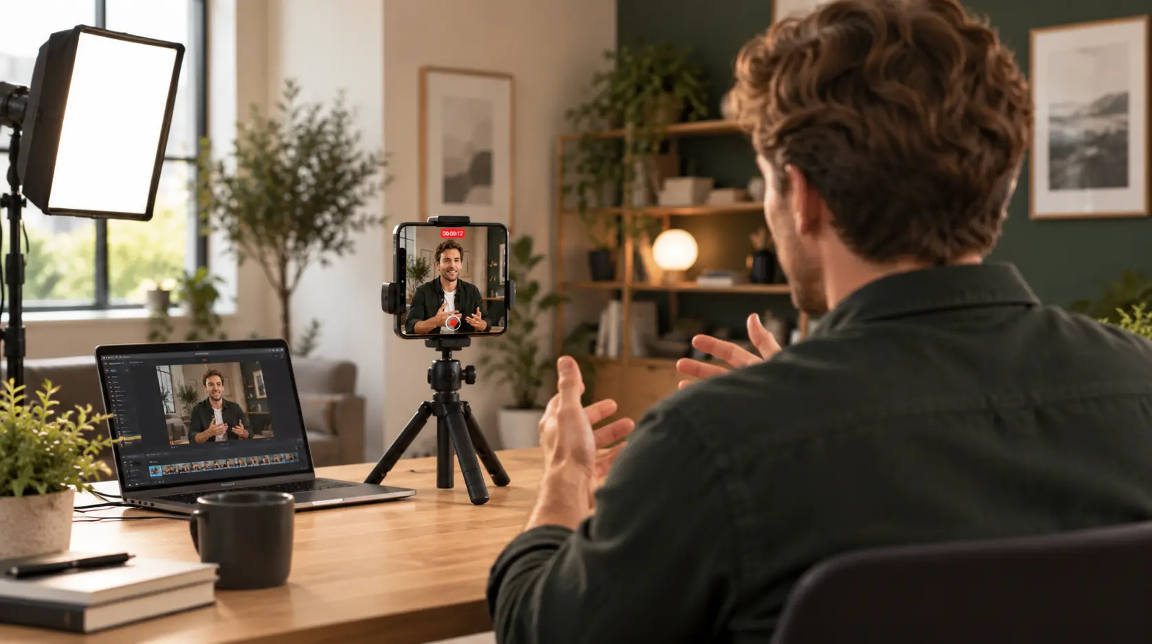 Optagelse af Instagram Reel med smartphone, mikrofon og professionel belysning