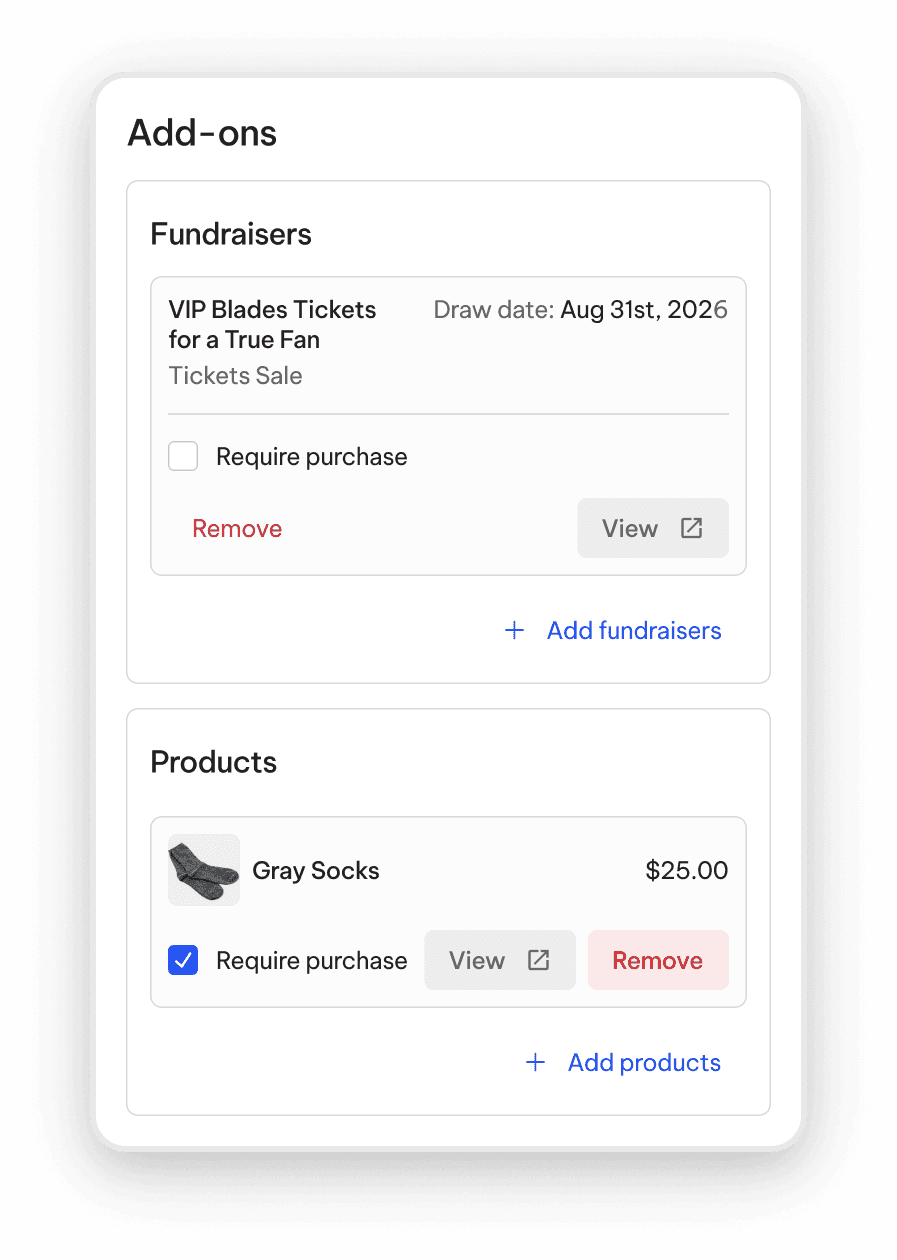 TeamLinkt's Basketball Registration Form Add-ons and Gear Sell 