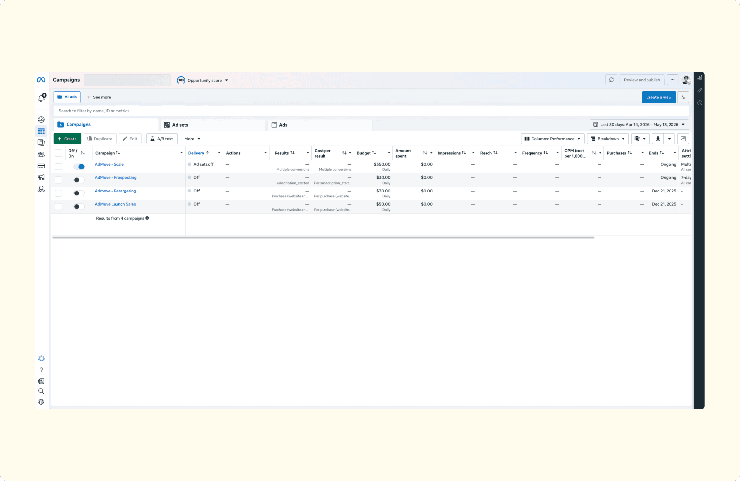 Screenshot of Meta's UI