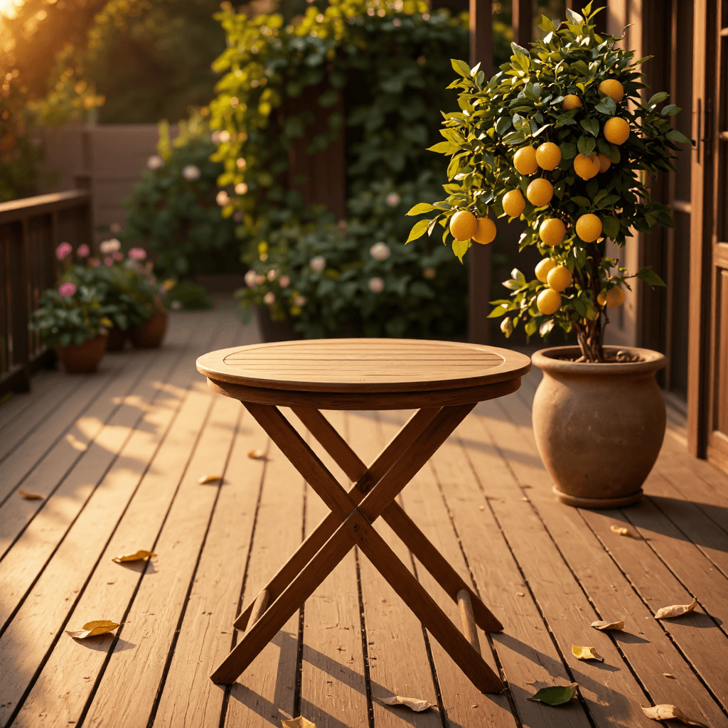 product photography of Round Wooden Folding Table