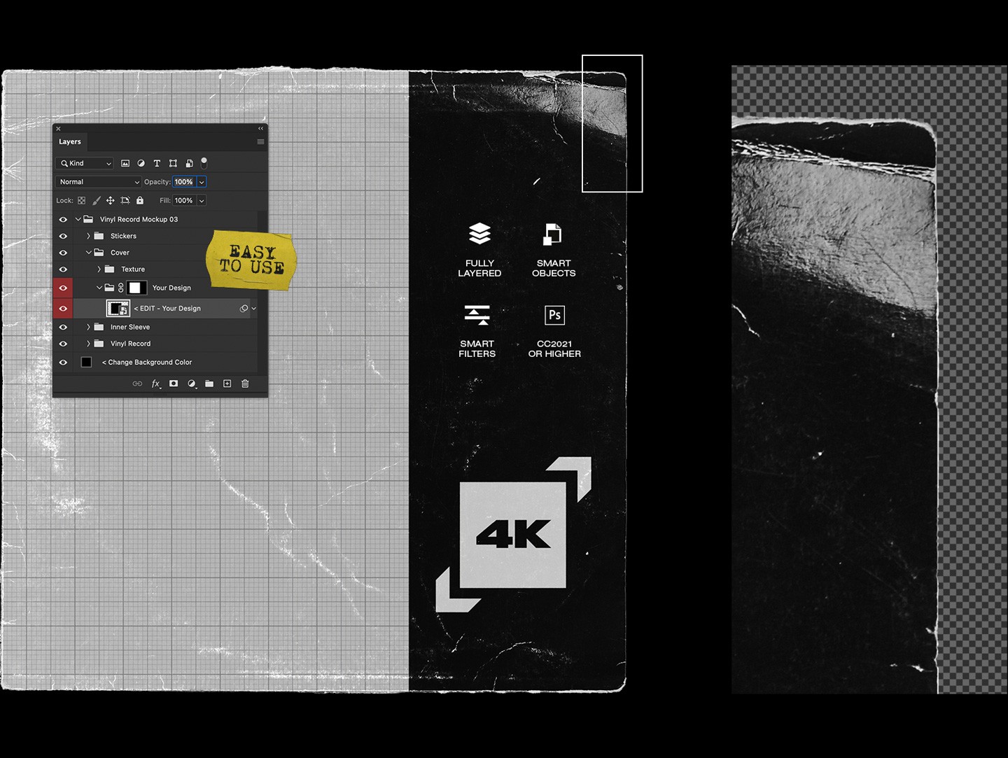 Vinyl record mockup bundle detailed sleeve texture with scratches and wear