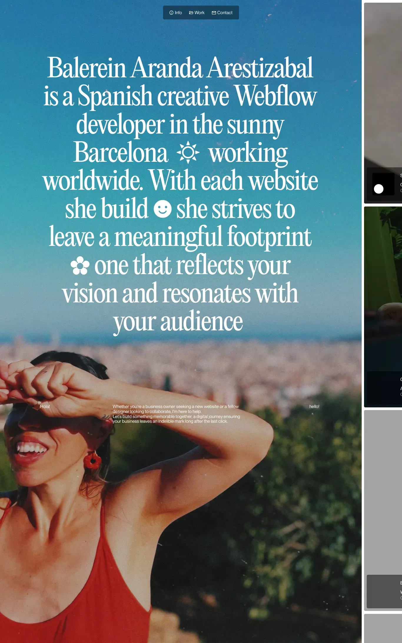 Creative webflow developer in Barcelona portfolio page screenshot showcasing Tech design