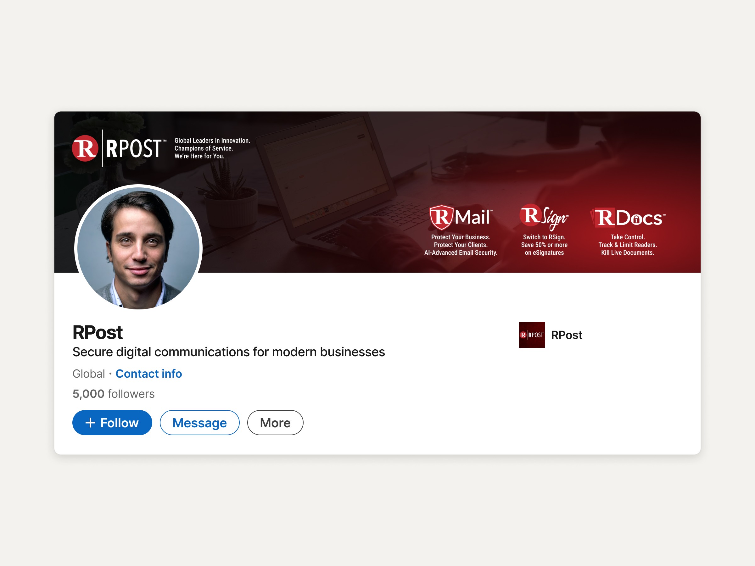 RPost LinkedIn banner system mockup.