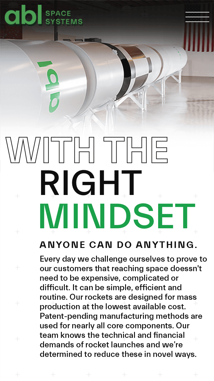 ABL Space Systems company page header mobile.