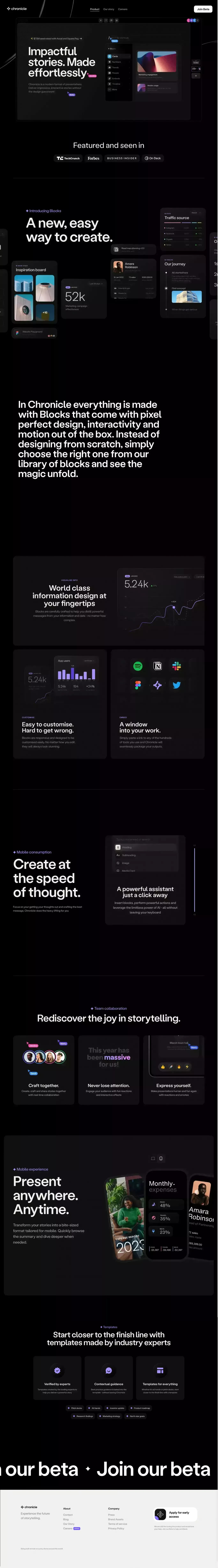Chronicle landing page screenshot showcasing Design and Tech design