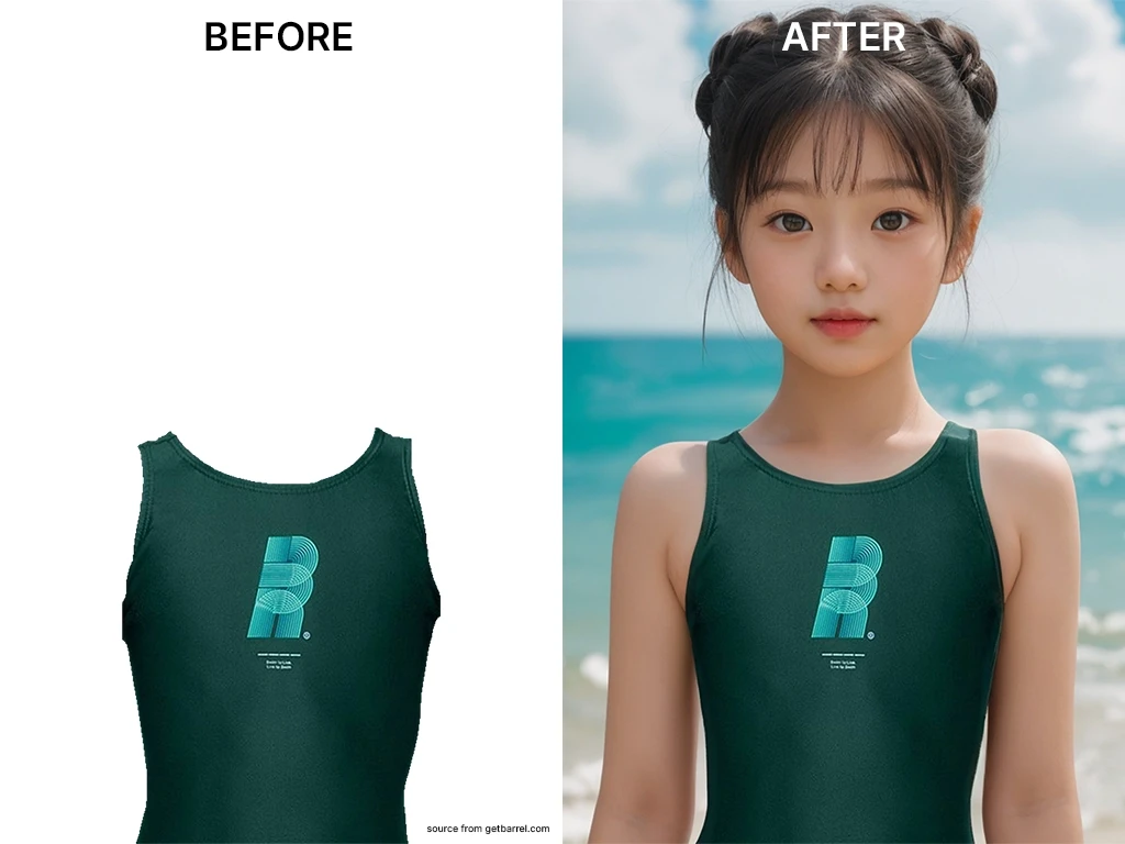 Before and after editing women photos using Modiqlo AI Fashion Model