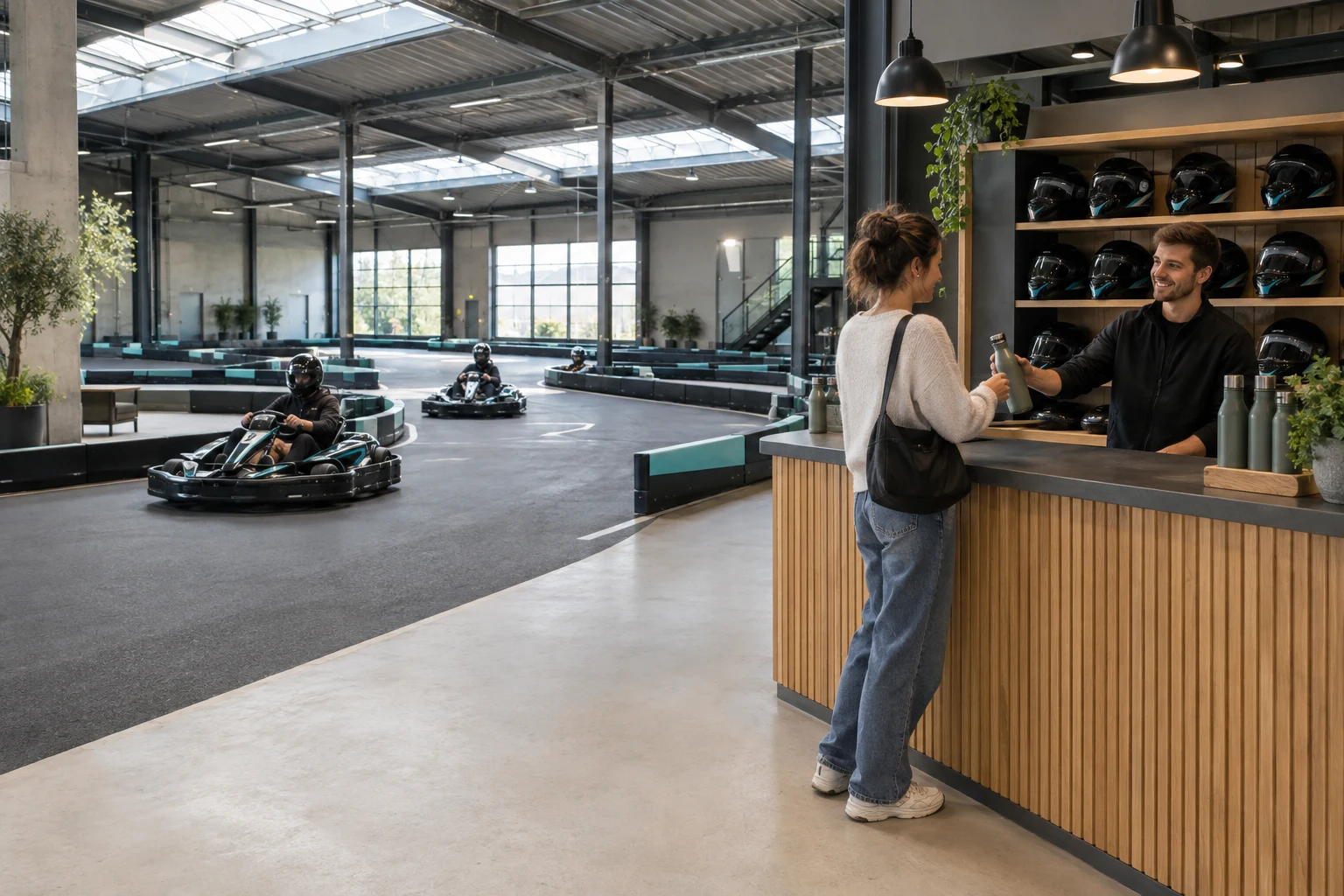 Verkauf einer Trinkflasche am Kartbahn-Empfang