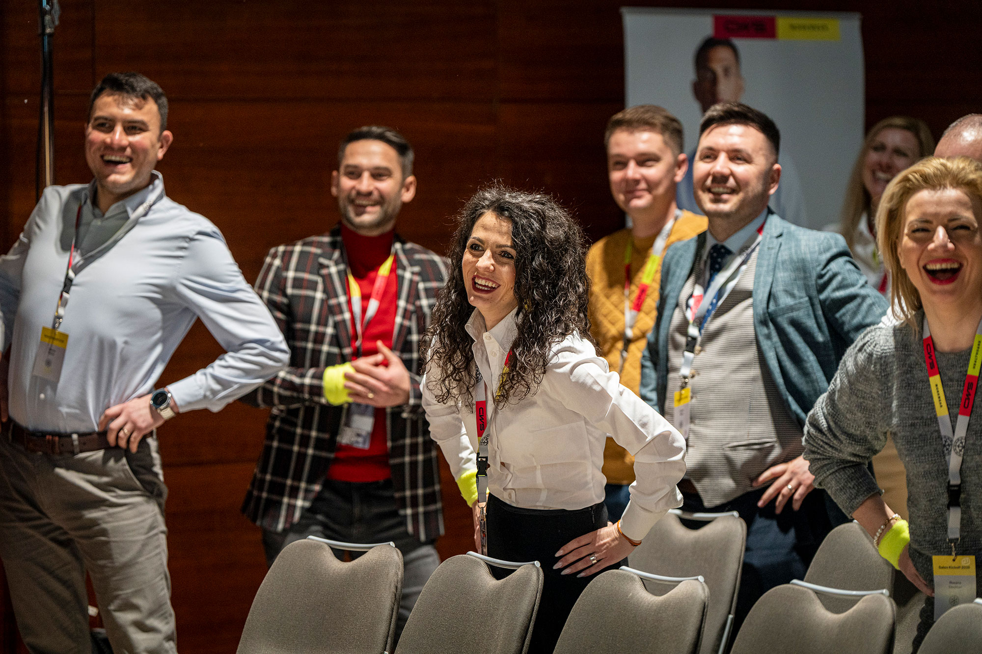 CWS Workwear team members engaging in an interactive session during the international sales conference in Prague.