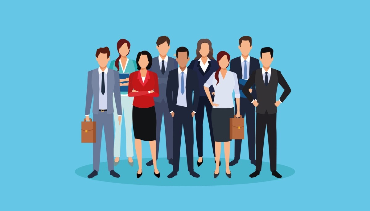 Illustration of two people adjusting interlocking gears within a circular arrow loop, surrounded by charts and checklists.