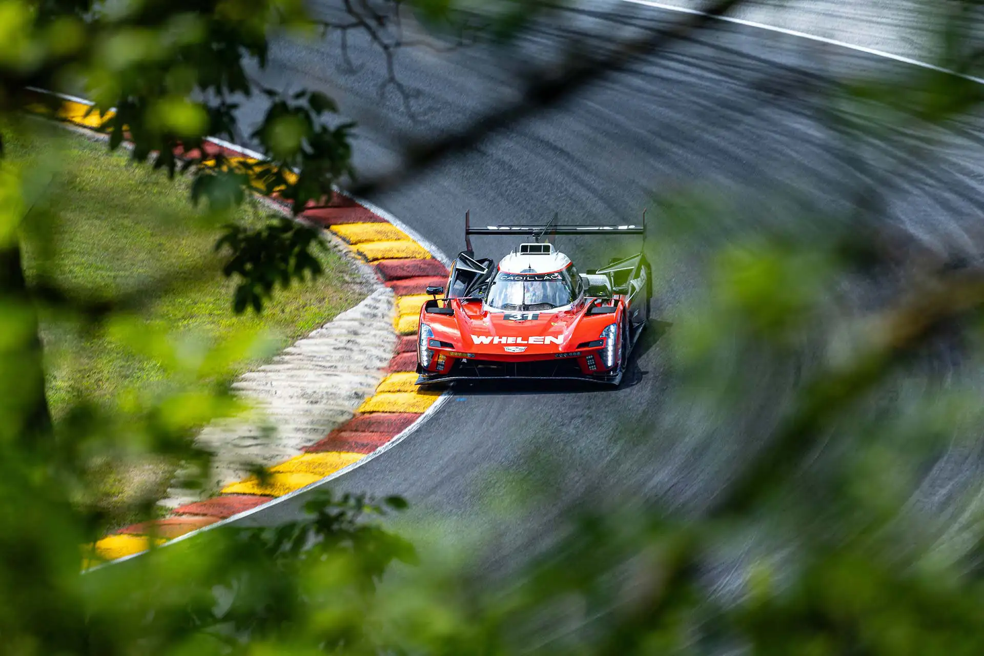 A red racecar on track