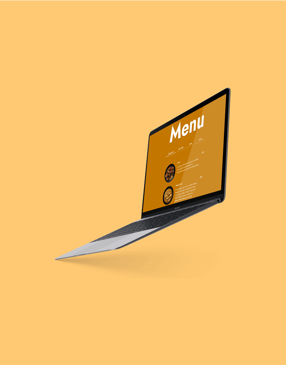 Menu page on a laptop