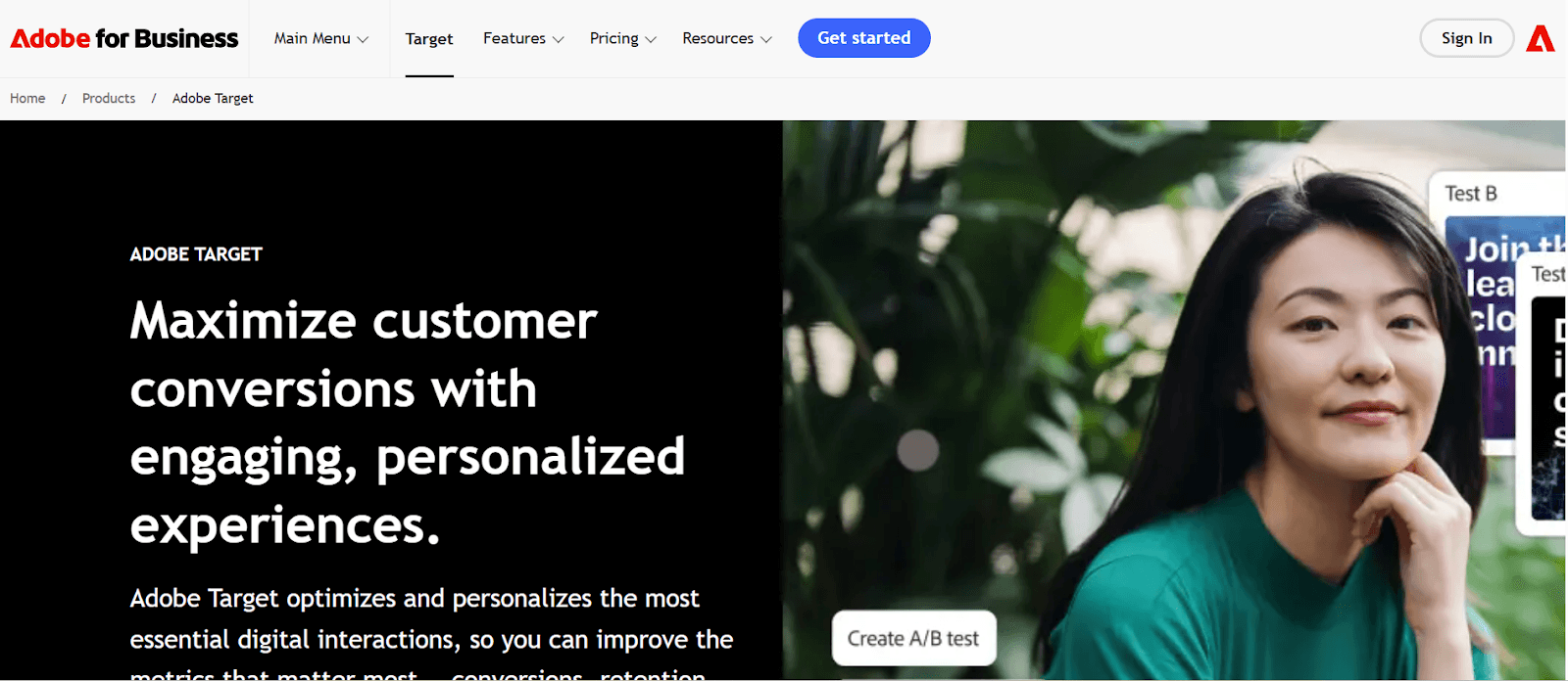 Adobe Target Homepage