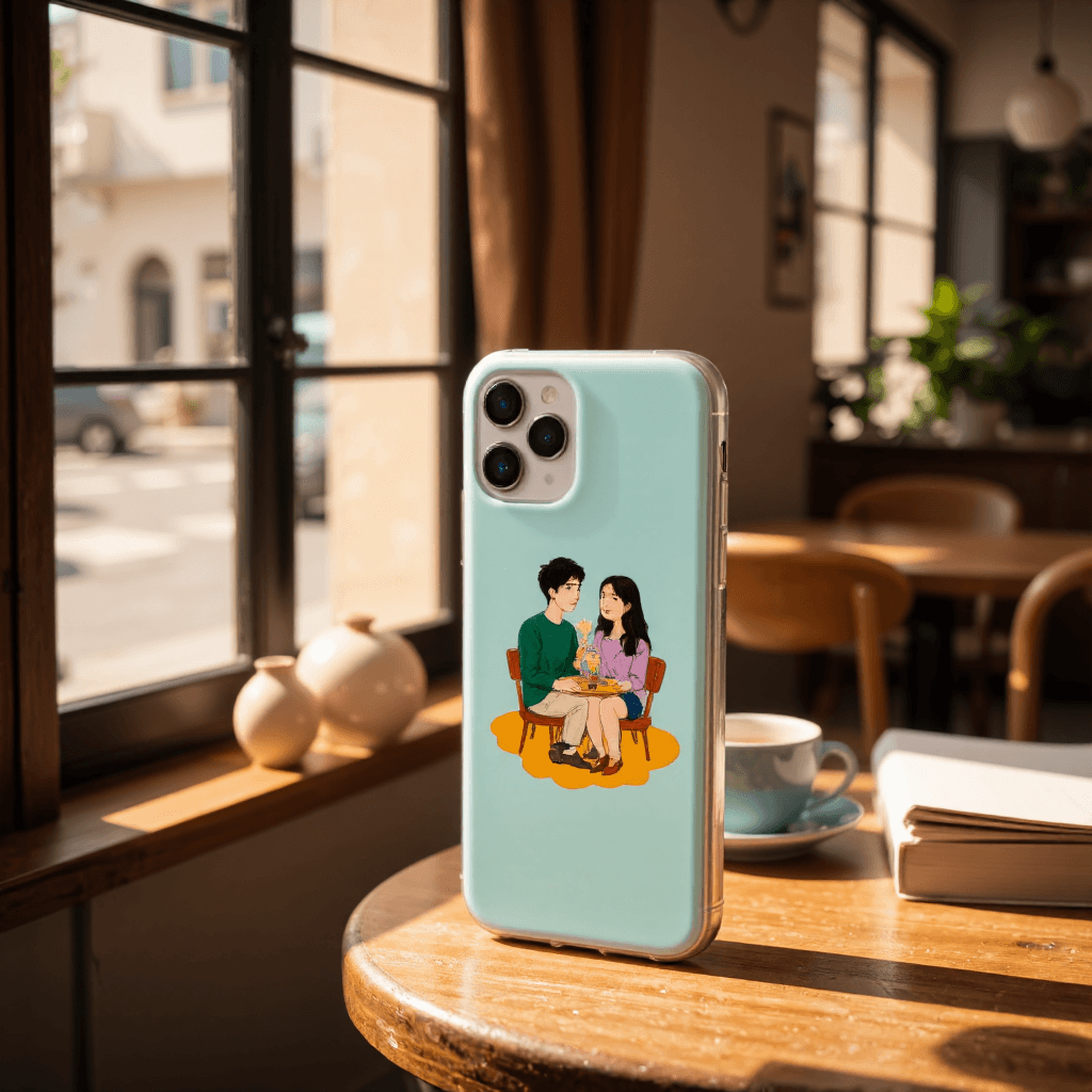 product photography of a phone case with a graphic design